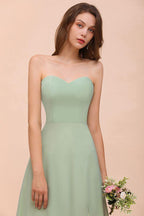 Strapless Chiffon Formal Bridesmaid Dress Elegant Maxi Maid of Honor Dress