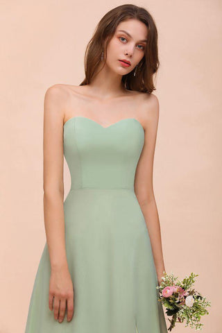 Trägerloses Chiffon-Brautjungfernkleid, elegantes Maxikleid für die Trauzeugin