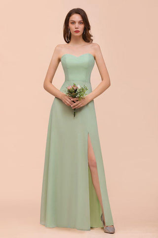 Trägerloses Chiffon-Brautjungfernkleid, elegantes Maxikleid für die Trauzeugin