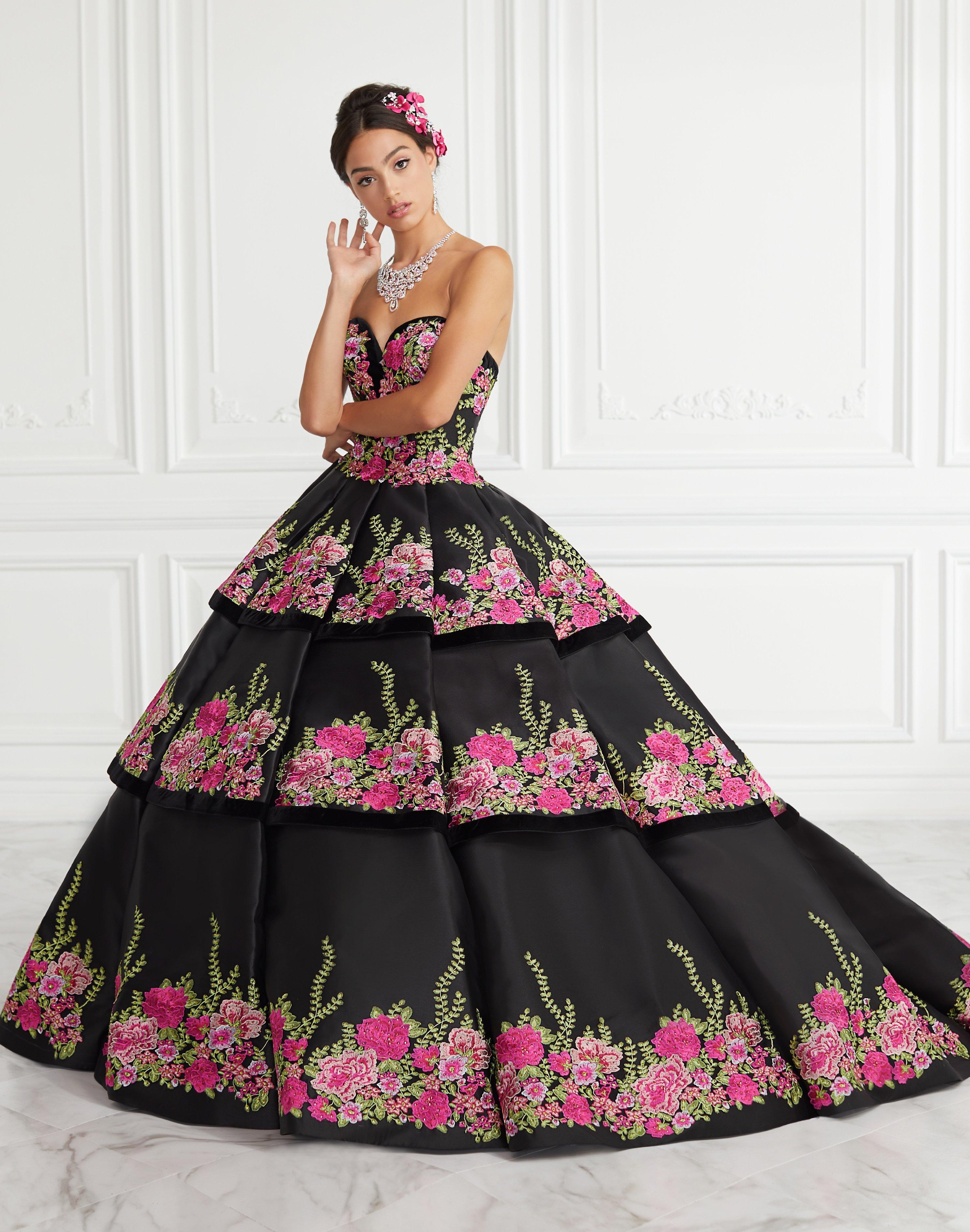 Strapless Floral Embroidered Quinceanera Dress by House of Wu 26952