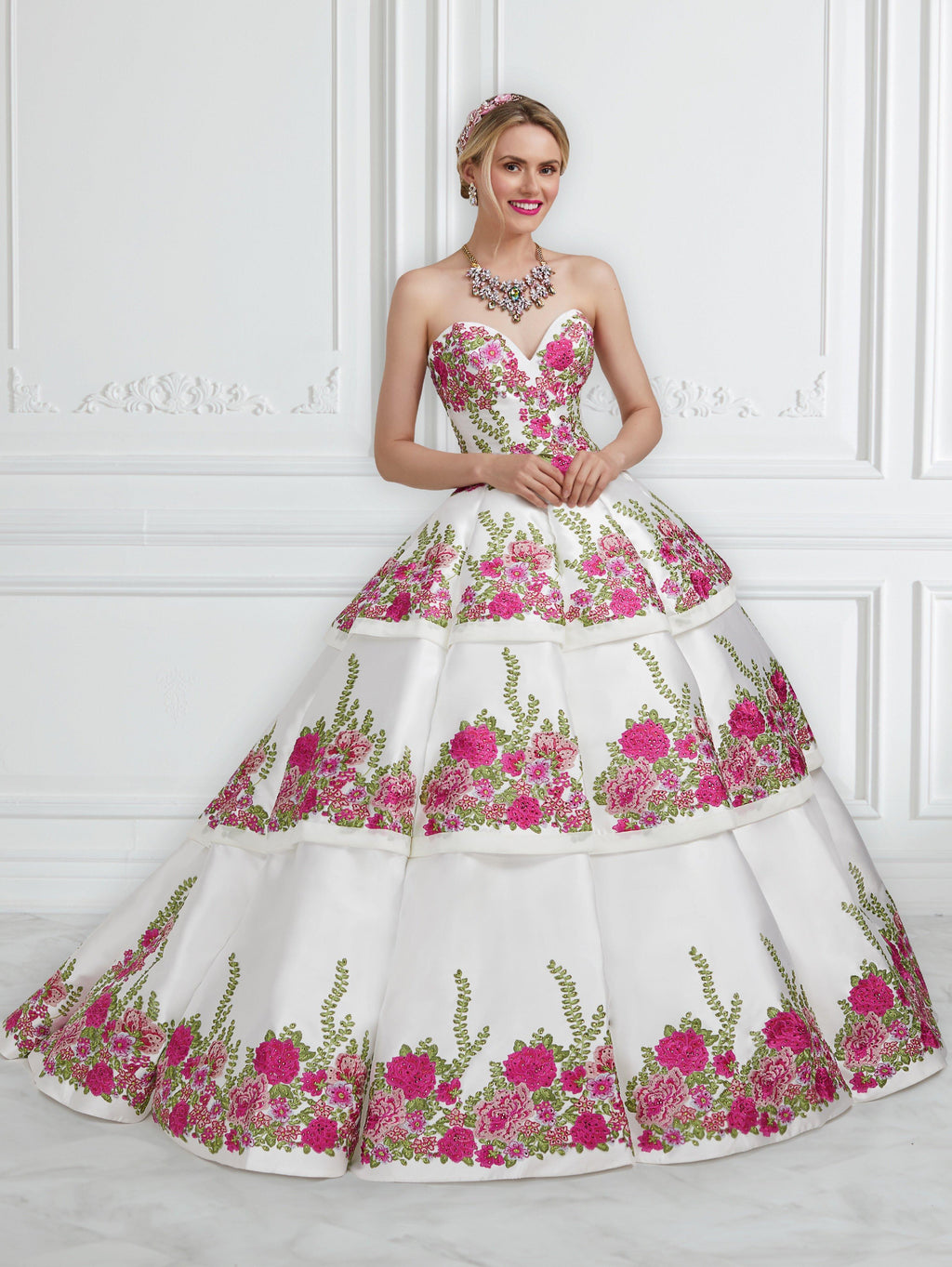 Strapless Floral Embroidered Quinceanera Dress by House of Wu 26952
