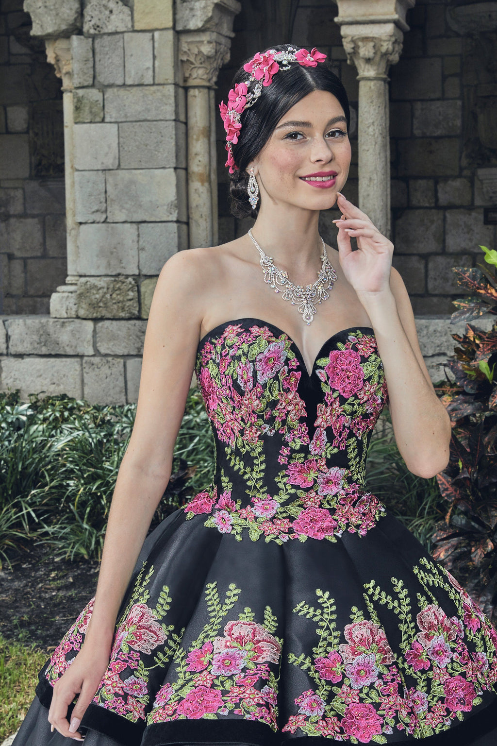 Strapless Floral Embroidered Quinceanera Dress by House of Wu 26952