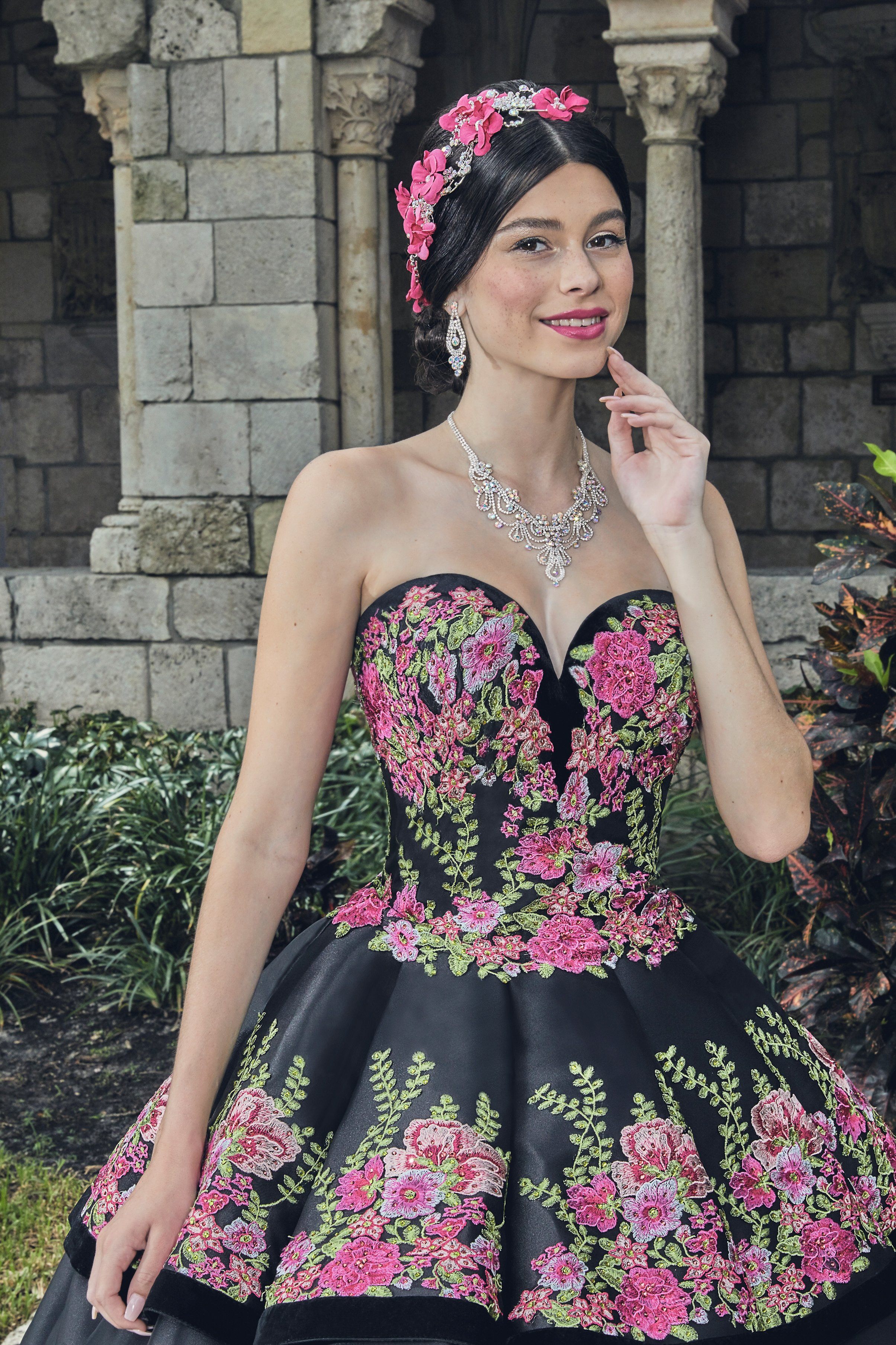 Strapless Floral Embroidered Quinceanera Dress by House of Wu 26952