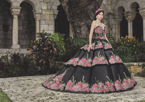 Trägerloses Quinceanera-Kleid mit Blumenstickerei von House of Wu 26952