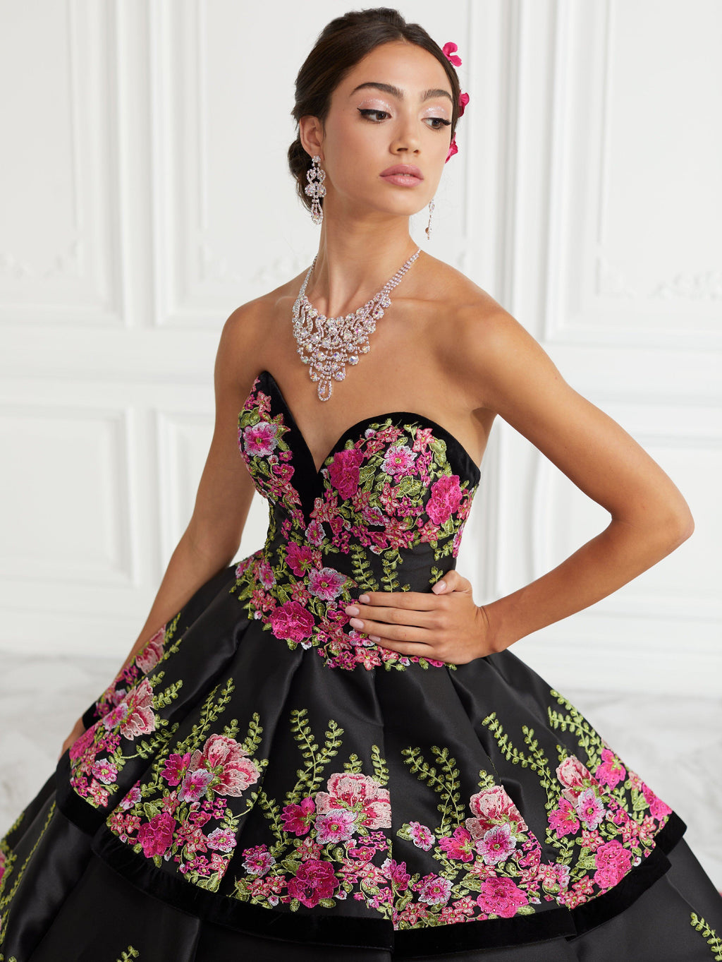 Strapless Floral Embroidered Quinceanera Dress by House of Wu 26952