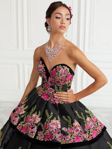 Trägerloses Quinceanera-Kleid mit Blumenstickerei von House of Wu 26952