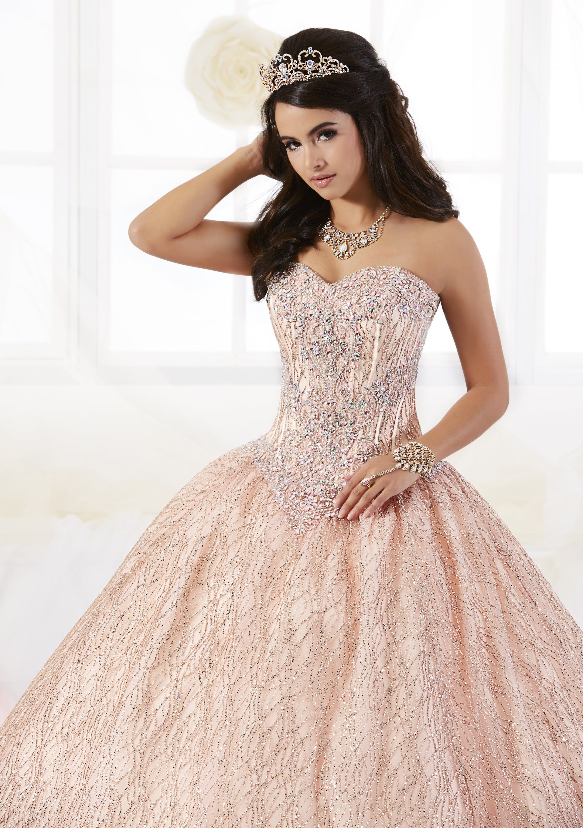 Strapless Glitter Quinceanera Dress by House of Wu 26896