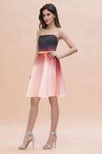 Trägerlos Verlauf Satin Mini-Partykleid Kniebundlanges Homecoming-Kleid