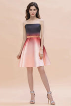 Trägerlos Verlauf Satin Mini-Partykleid Kniebundlanges Homecoming-Kleid