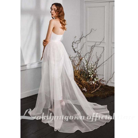 NumberSea Trägerlose Jumpsuits Brautkleider mit abnehmbarer Schleppe