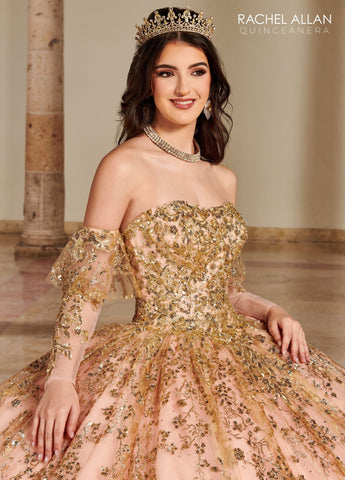 Vestido de quinceanera sem alças e manga comprida, Rachel Allan RQ2176