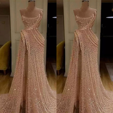 Strapless Sequins Mermaid Long Evening Dress with Split