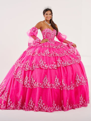 Trägerloses Quinceanera-Kleid mit Puffärmeln von Fiesta Gowns 56497