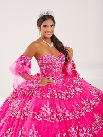 Trägerloses Quinceanera-Kleid mit Puffärmeln von Fiesta Gowns 56497