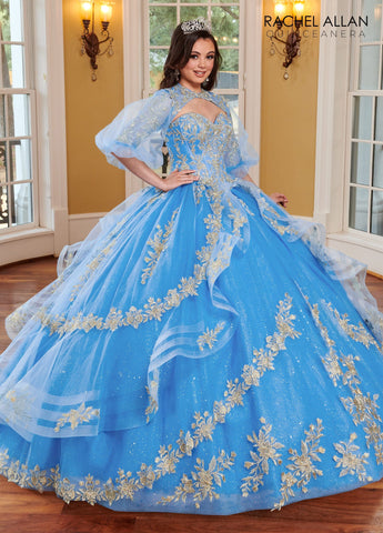 Trägerloses Quinceanera-Kleid mit Puffärmeln von Rachel Allan RQ1118