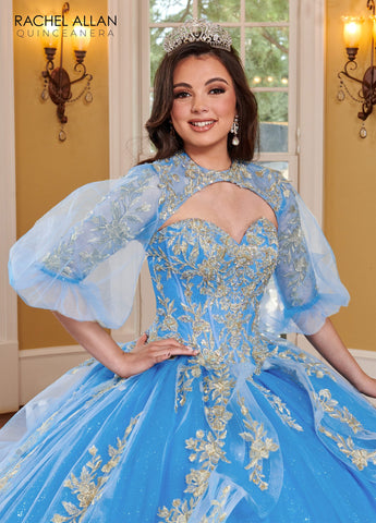 Trägerloses Quinceanera-Kleid mit Puffärmeln von Rachel Allan RQ1118