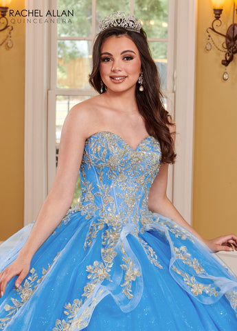 Trägerloses Quinceanera-Kleid mit Puffärmeln von Rachel Allan RQ1118