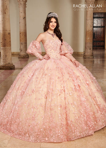 Trägerloses Quinceanera-Kleid mit Puffärmeln von Rachel Allan RQ1123