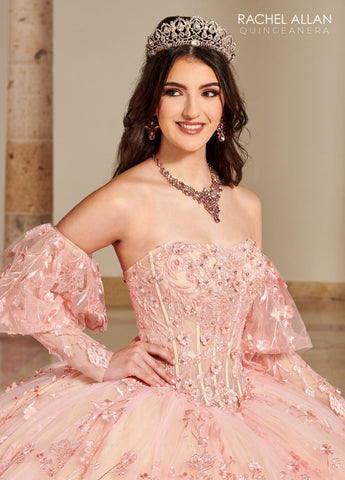 Trägerloses Quinceanera-Kleid mit Puffärmeln von Rachel Allan RQ1123