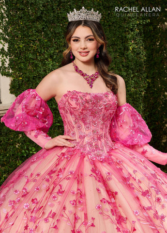 Trägerloses Quinceanera-Kleid mit Puffärmeln von Rachel Allan RQ1123