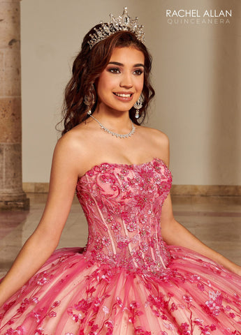 Trägerloses Quinceanera-Kleid mit Puffärmeln von Rachel Allan RQ1123