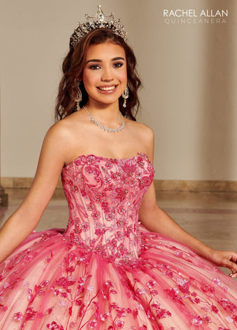 Trägerloses Quinceanera-Kleid mit Puffärmeln von Rachel Allan RQ1123