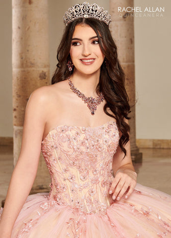 Trägerloses Quinceanera-Kleid mit Puffärmeln von Rachel Allan RQ1123