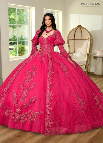 Trägerloses Quinceanera-Kleid mit Puffärmeln von Rachel Allan RQ1135