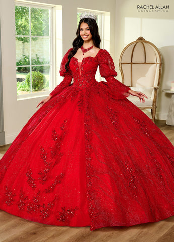 Trägerloses Quinceanera-Kleid mit Puffärmeln von Rachel Allan RQ1135