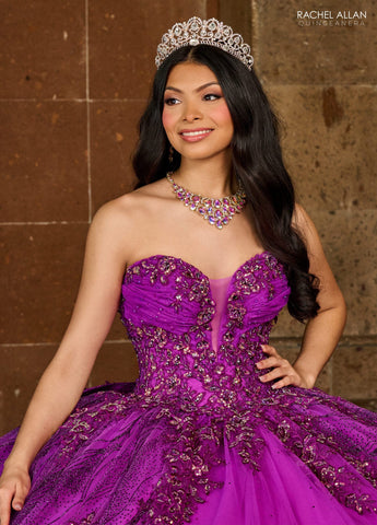 Trägerloses Quinceanera-Kleid mit Puffärmeln von Rachel Allan RQ1135