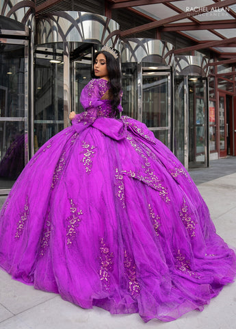 Trägerloses Quinceanera-Kleid mit Puffärmeln von Rachel Allan RQ1135