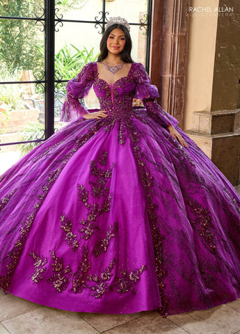 Trägerloses Quinceanera-Kleid mit Puffärmeln von Rachel Allan RQ1135