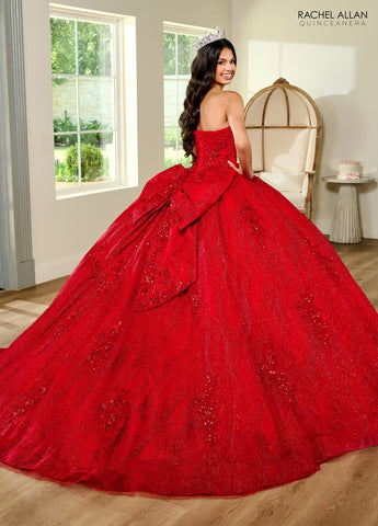 Trägerloses Quinceanera-Kleid mit Puffärmeln von Rachel Allan RQ1135