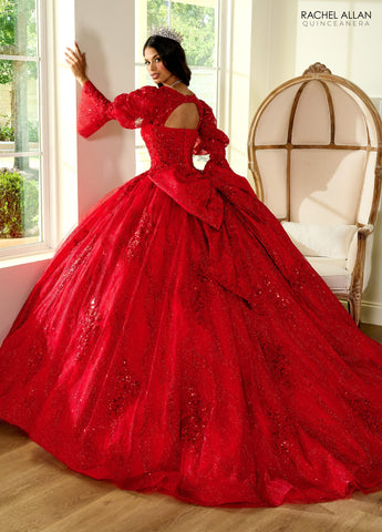 Trägerloses Quinceanera-Kleid mit Puffärmeln von Rachel Allan RQ1135