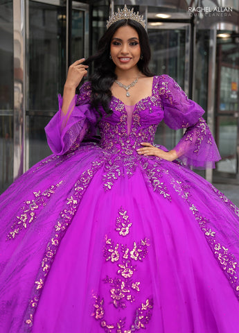 Trägerloses Quinceanera-Kleid mit Puffärmeln von Rachel Allan RQ1135