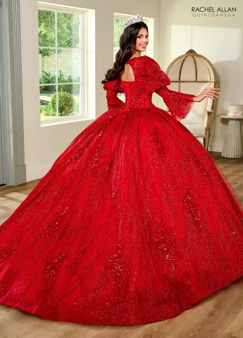 Trägerloses Quinceanera-Kleid mit Puffärmeln von Rachel Allan RQ1135