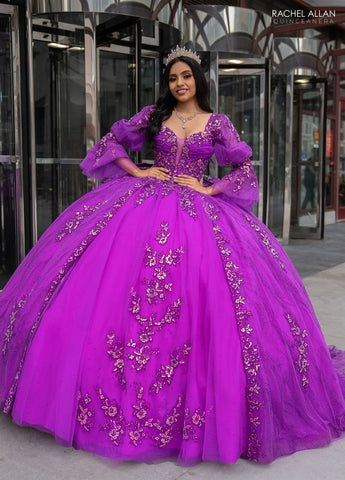 Trägerloses Quinceanera-Kleid mit Puffärmeln von Rachel Allan RQ1135