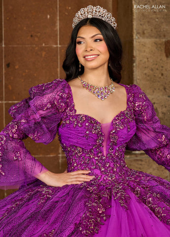 Trägerloses Quinceanera-Kleid mit Puffärmeln von Rachel Allan RQ1135