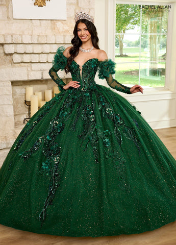 Trägerloses Quinceanera-Kleid mit Puffärmeln von Rachel Allan RQ2184