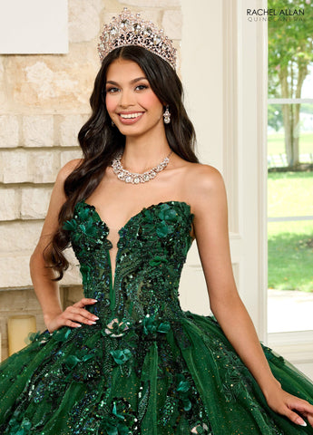 Trägerloses Quinceanera-Kleid mit Puffärmeln von Rachel Allan RQ2184