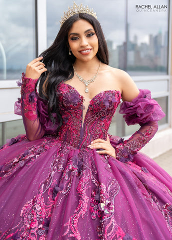 Trägerloses Quinceanera-Kleid mit Puffärmeln von Rachel Allan RQ2184