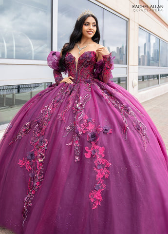 Trägerloses Quinceanera-Kleid mit Puffärmeln von Rachel Allan RQ2184