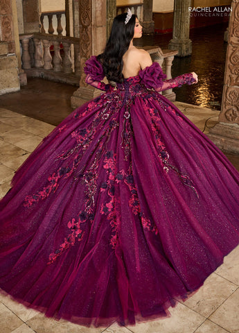 Trägerloses Quinceanera-Kleid mit Puffärmeln von Rachel Allan RQ2184