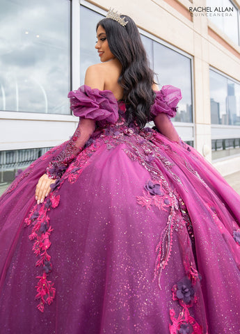 Trägerloses Quinceanera-Kleid mit Puffärmeln von Rachel Allan RQ2184