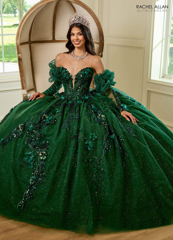 Trägerloses Quinceanera-Kleid mit Puffärmeln von Rachel Allan RQ2184