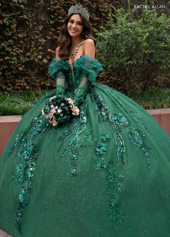 Trägerloses Quinceanera-Kleid mit Puffärmeln von Rachel Allan RQ2184