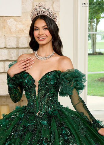 Trägerloses Quinceanera-Kleid mit Puffärmeln von Rachel Allan RQ2184