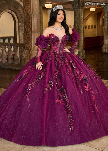 Trägerloses Quinceanera-Kleid mit Puffärmeln von Rachel Allan RQ2184