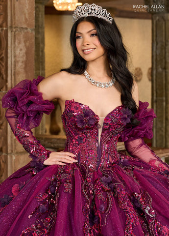 Trägerloses Quinceanera-Kleid mit Puffärmeln von Rachel Allan RQ2184