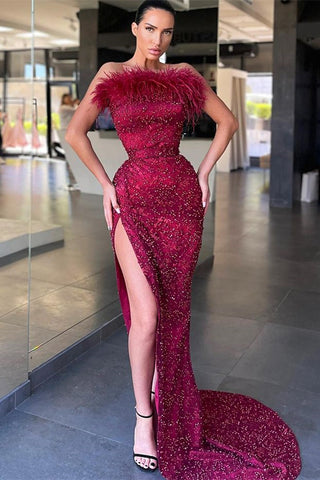 Strapless Sleeveless Mermaid Long Prom Dress with Beads and Split